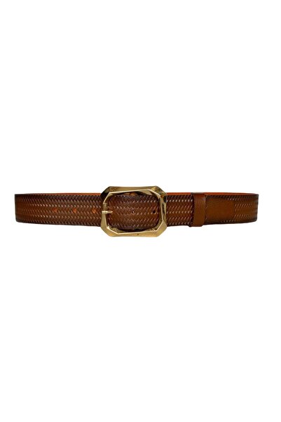GoDeri 100% Genuine Leather, Brown Women's Jeans Belt with Gold Buckle 4 Cm=tyc00419802436