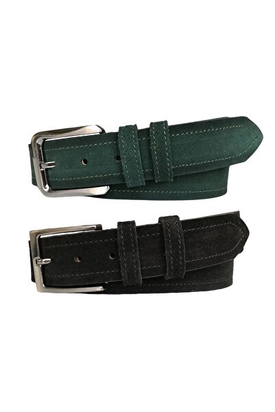 GoDeri 100% натуральна шкіра, набір з 2 предметів, замша темно-зелена, чорний ремінь 4 см = 2 шт. замша. шкіра. 4 см