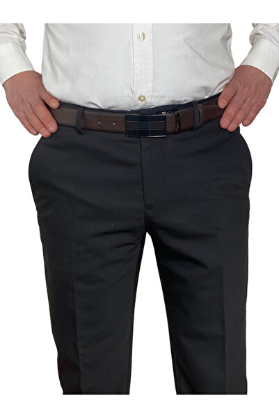 GoDeri 100% Genuine Leather, CLAMSHELL BUCKLE, Dark Brown Classic, Fabric Trouser Belt 3.5 cm_black2_kokflo