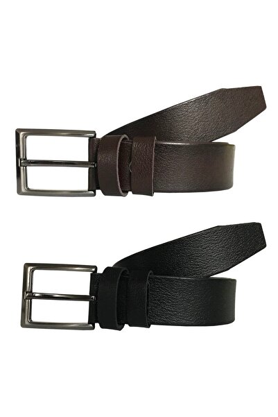 GoDeri Γνήσιο δέρμα 2 τεμαχίων Super Set Μαύρη, Καφέ Υφασμάτινη Ζώνη 3,5 cm=2li.77-78