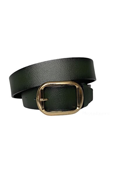 GoDeri 100% piele naturală, curea de blugi de damă verde cu cataramă aurie 4 cm=an-byn-44