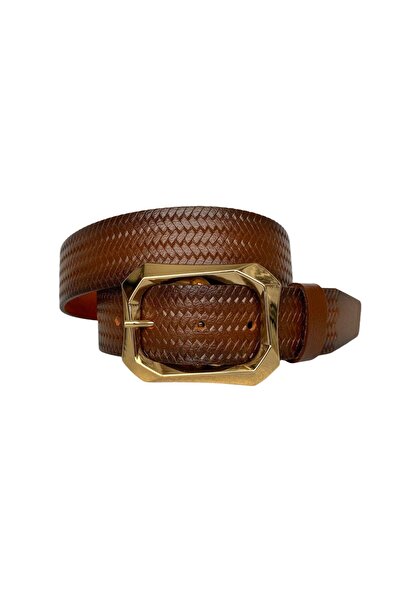 GoDeri 100% Genuine Leather, Brown Women's Jeans Belt with Gold Buckle 4 Cm=tyc00419802436