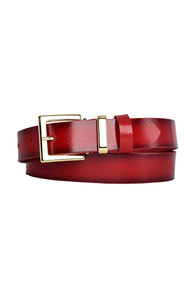 GoDeri 100% جلد طبيعي، طقم ذهبي بإبزيم 3 سم حزام نسائي أحمر؛ فستان، حزام بنطلون = 3 سم-kdn-47