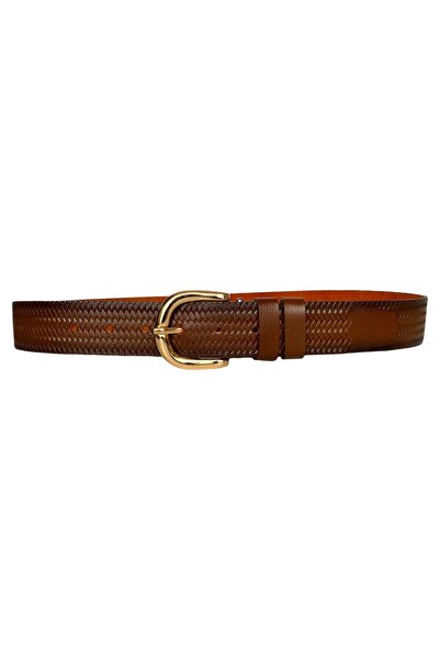 GoDeri 100% Genuine Leather, Brown Women's Jeans Belt with Gold Buckle 4 Cm=an-byn-26