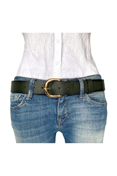 GoDeri 100% piele naturală, curea de blugi de damă verde cu cataramă aurie 4 cm=an-byn-26