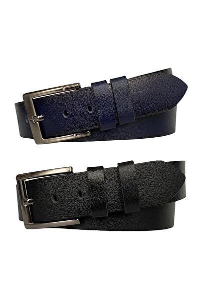 GoDeri Prava koža Premium, set od 2 crne, tamnoplave sportske farmerke Kaiš c...