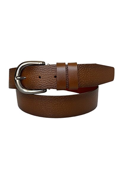 GoDeri حزام جينز نسائي من الجلد الطبيعي بإبزيم فضي غير لامع بني منقوش 4 سم=an-byn-71