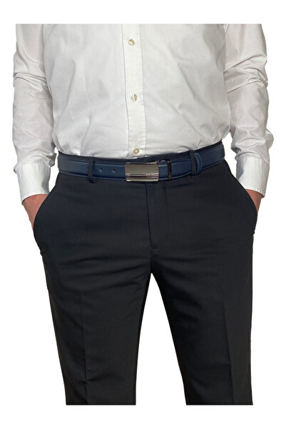 GoDeri 100% γνήσιο δέρμα, ΚΛΕΙΣΤΗ ΠΛΑΚΑΚΙΑ, Navy Blue Classic, Υφασμάτινη ζώνη παντελονιού 3,5 cm_alt_ciz_laci_dkş