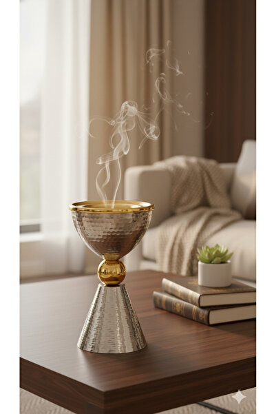 VENDIX Bakhoor Burner Premium Stainless Steel Incense with Gold Rim, Smokeless Mabkhara for Home & Majlis