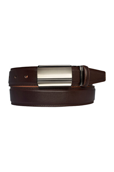GoDeri 100% Genuine Leather, CLAMSHELL BUCKLE, Dark Brown Classic, Fabric Trouser Belt 3.5 cm_altciz_cocado