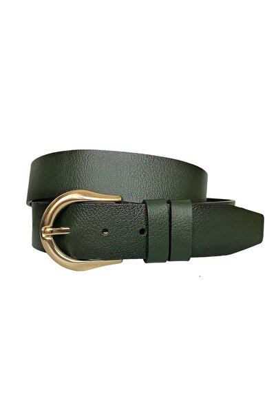 GoDeri 100% piele naturală, curea de blugi de damă verde cu cataramă aurie 4 cm=an-byn-70