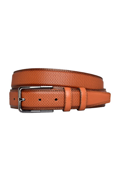 GoDeri Light Tan 100% Genuine Leather Classic Trouser Belt - 3.5 cm Stitched and Dotted