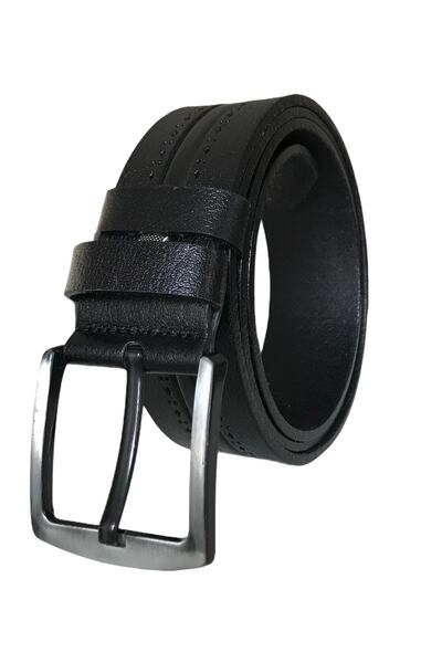 GoDeri Спортен колан от естествена кожа с десен, черен деним, 4,5 см=dk-0104