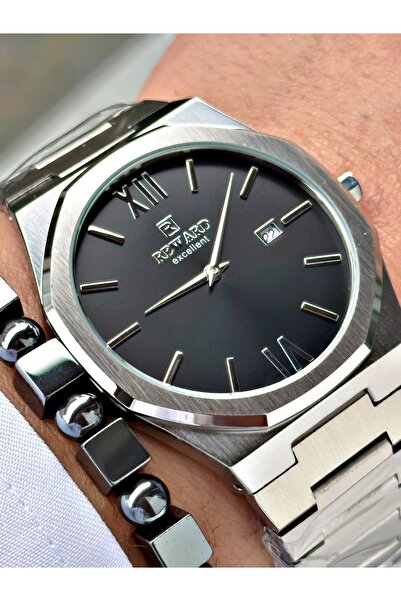 Reward Gümüş Renk Takvimli Sade Klasik Model Erkek Kol Saati + BİLEKLİK HEDİYELİ