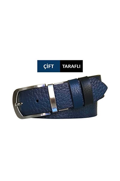 GoDeri 4 см завширшки темно-синій та чорний двосторонній ремінь з натуральної шкіри