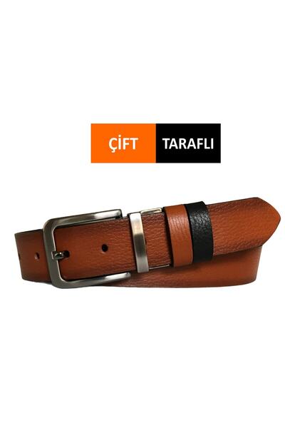 GoDeri حزام مزدوج الجوانب من الجلد الطبيعي بعرض 4 سم - أسود وأسود