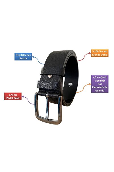 GoDeri Μαύρο δερμάτινο τζιν One Piece - 100% γνήσια ποιότητα, αθλητική ζώνη 4,5 cm = Super