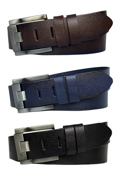 GoDeri 100% натуральна шкіра, набір з 3 широких ременів, чорний, темно-синій, кавовий, 4,5 см, джинсовий, спортивний ремінь = 3 шт.