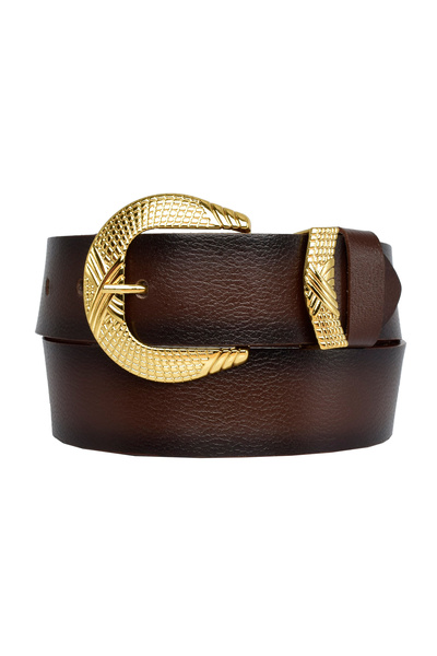 GoDeri 100% натуральна шкіра, золота пряжка 4 см, темно-коричневий жіночий ремінь; джинси, спортивний ремінь = gold.takım63
