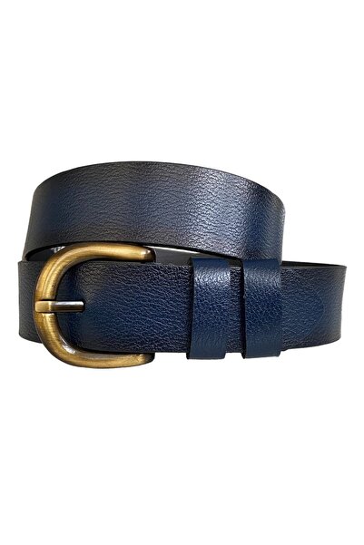 GoDeri 100% جلد طبيعي، إبزيم ذهبي أسطوري، حزام جينز نسائي أزرق داكن 4 سم = 26 فرشاة ذهبية