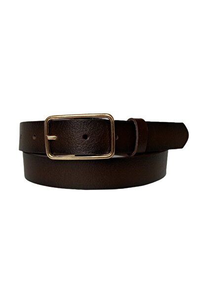 GoDeri حزام نسائي رفيع من الجلد الطبيعي 100% بإبزيم مستطيل ذهبي بني داكن، 3 سم = 3 سم-kdn-05