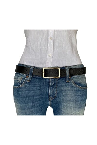 GoDeri 100% Γνήσιο Δερμάτινο Χρυσό Πόρπη Μαύρη Λεπτή Γυναικεία Ζώνη, 3cm=3cm-kdn-20