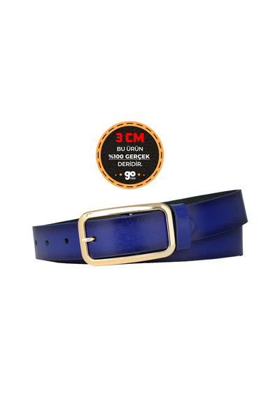 GoDeri 100% piele naturală, cu cataramă de culoare aurie, 3 cm, curea pentru femei, albastru Parlament, curea pentru pantaloni, 3 cmkdn50
