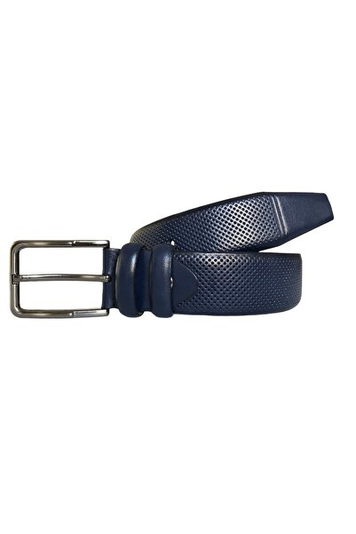 GoDeri Шкіряний ремінь класичний темно-синій з візерунком 3,5 см = dk-0117