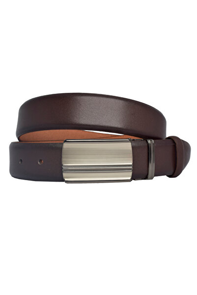 GoDeri 100% Genuine Leather, CLAMSHELL BUCKLE, Dark Brown Classic, Fabric Trouser Belt 3.5 cm