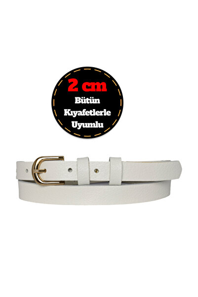 GoDeri 100% Γνήσιο Δέρμα, Λεπτή Γυναικεία Ζώνη Γάλα Λευκή 2 cm με Χρυσό Χρώμα Πόρπη. Φόρεμα, Ζώνη Παντελονιού_μασίφ