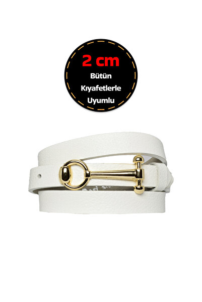 GoDeri 100% Γνήσιο Δέρμα, Λεπτή Γυναικεία Ζώνη Γάλα Λευκή 2cm με Χρυσό Χρώμα Πόρπη. Φόρεμα, Ζώνη Παντελονιού _anht