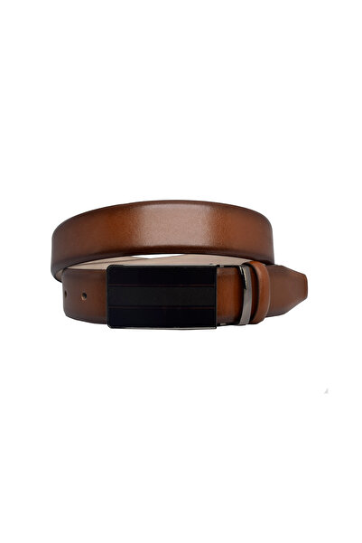 GoDeri Genuine Leather Clamshell Buckle Brown Classic Fabric Trouser Belt 3.5 Cm_black2_tosado_straight