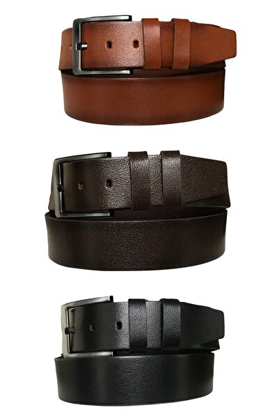 GoDeri طقم جينز من الجلد الطبيعي مكون من 3 قطع، حزام رياضي 4.5 سم أسود، بني، أسمر = 3 قطع-hsn-01.02.04
