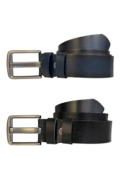 GoDeri 100% جلد طبيعي، لسان عريض أسطوري مدخن؛ أسود، أزرق داكن طقم مكون من قطعتين حزام 4 سم = 4 سم - لسان عريض مدخن