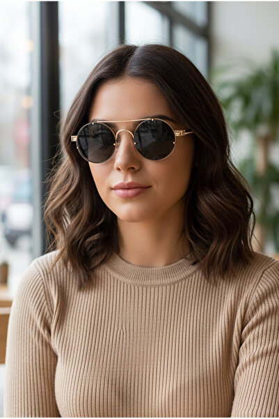 Kapin Yuvarlak Retro Yaylı Güneş Gözlüğü - Siyah Cam