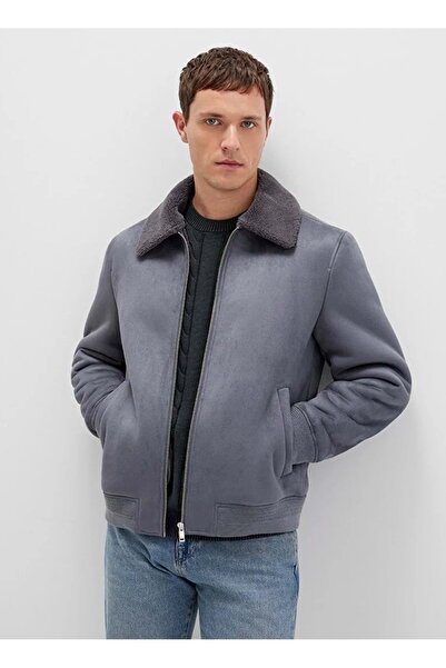 Mavi M0110450-80776 Faux Fur Detailed Faux Suede Jacket Men's Jacket Gray