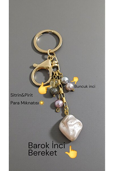 arzela سلسلة مفاتيح من الحجر الطبيعي، لؤلؤ الباروك، سيترين، البيريت، وفرة وسل...