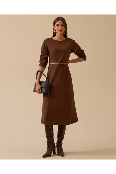 SEÇİL Kemerli Süet Elbise