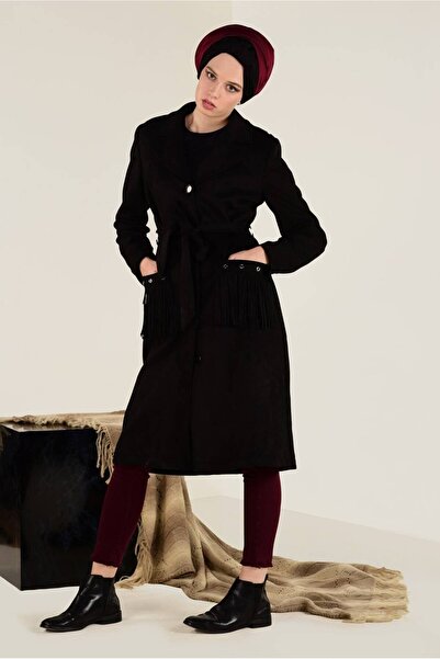 Alvina Шкіряний пальто з кишенями та бахромою 9776