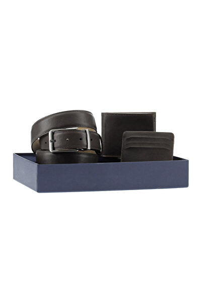 Kiğılı Plain 3-Piece Belt & Wallet & Card Holder Gift Boxed Set