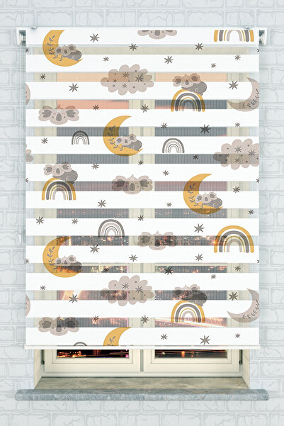 akel collection Koala ve Ay Desenli Baskılı Zebra Stor Perde - Çocuk Odası Ba...