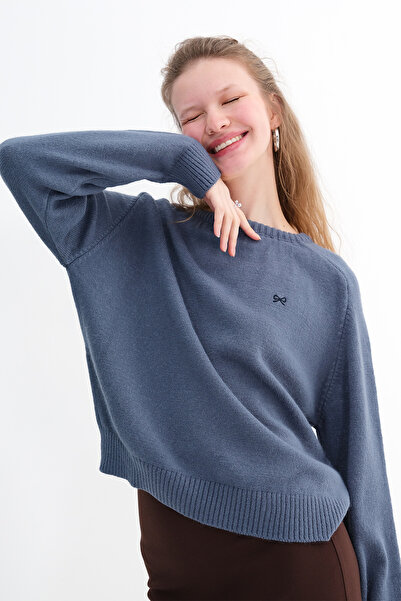 Addax Πλεκτό πουλόβερ με κέντημα με κορδέλα K3419-A7