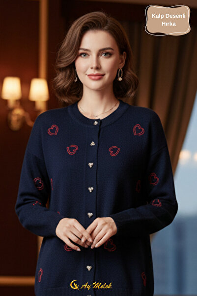 AYMELEK Women's Knitwear Cardigan Soft Crew Neck Heart Button Sweater