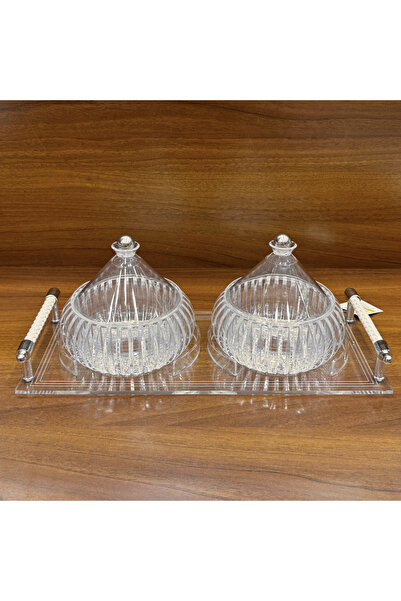 ALQANNAS High Quality Acrylic Date & Nut Serving Tray Set – 2 Box | White Handles