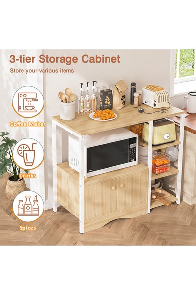Venpara 3-Tier Kitchen Storage Rack, Coffee Corner Table & Microwave Stand with 5 Hooks