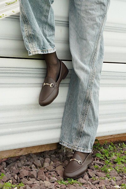 Marjin Γυναικεία παπούτσια casual με αλυσίδα από γνήσιο δέρμα Tanle Brown