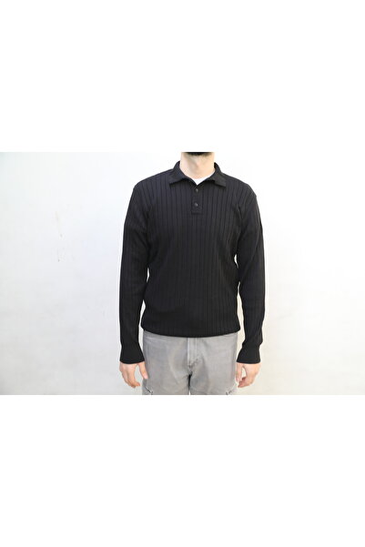 Tarz Cool Ανδρικό πλεκτό πουλόβερ με μαύρα κουμπιά Polo λαιμόκοψη