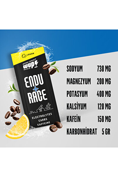 Water Up WUP Endu+Race, Sodyum, Potasyum, Magnezyum, Kafein, Limon Aromalı, 15 Saşe Toz Efervesan