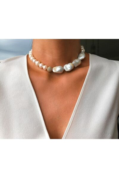 Bayemeyc Gümüş Toplu Barok İnci Kolye