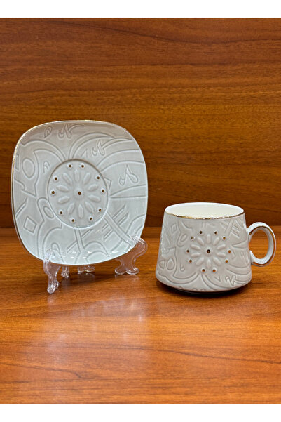 ALQANNAS 12-Piece Ceramic Coffee Cup & Saucer Set | 6 Embossed Cups & 6 Matching Saucers|